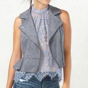 NWT Lauren Conrad Faux Suede Gray Moto Peplum Vest